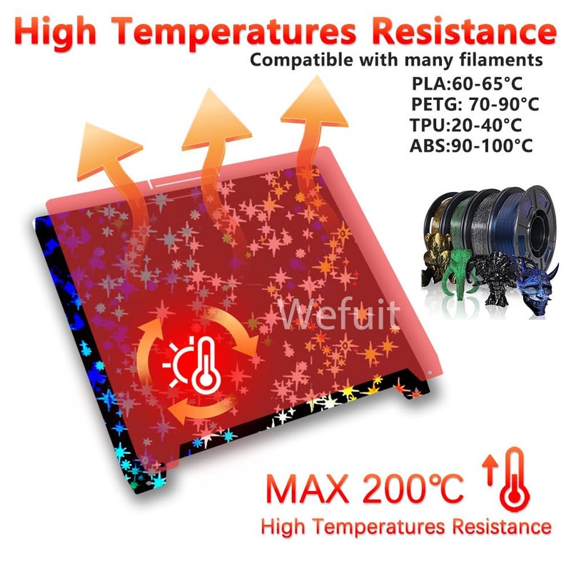 Wefuit K2 Plus Build Plate 370x370mm Double Sided Textured Flake+Star Spring Steel Sheet Heated Bed Flexible 3D Printer Platform for Creatily K2 Plus 3D Printer Replacement - Image 4
